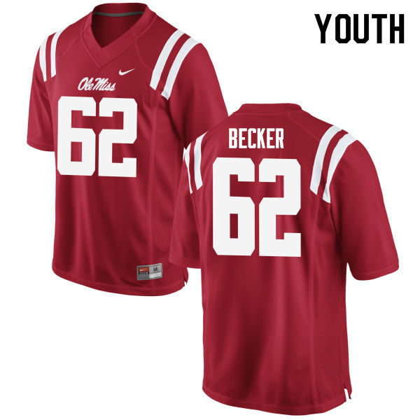 Cole Becker Ole Miss Rebels NCAA Youth Red #62 Stitched Limited College Football Jersey SKD5158SC